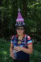 Helen in her birthday hat. 